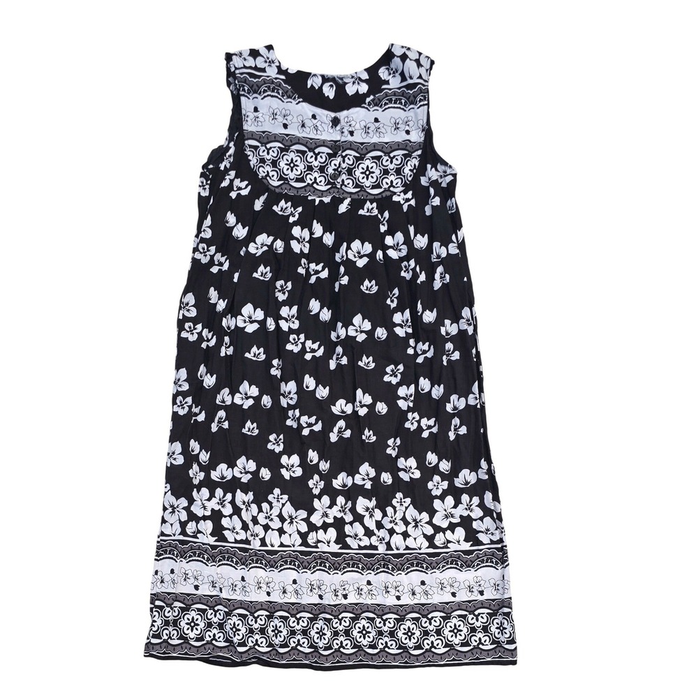 mod Loungee's Black with White Floral Hibiscus Sleeveless Dress MUMU M/L see mez